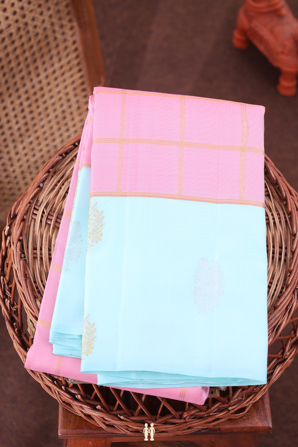 Kanchipuram Silk Saree In Pink With Checks Design