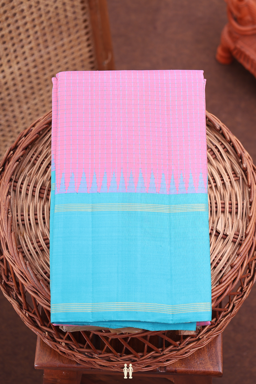 Kanchipuram Silk Saree In Pink With Checks Design