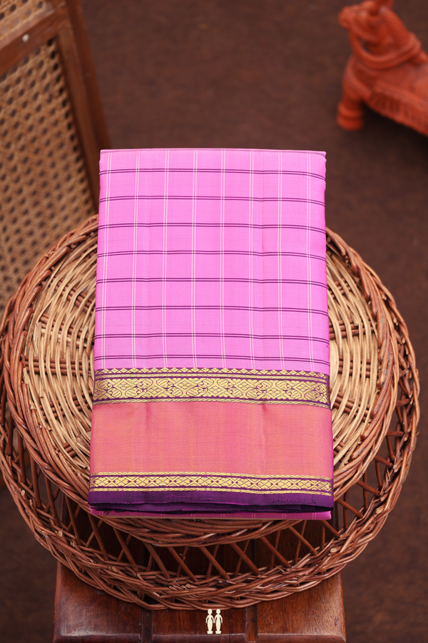 Kanchipuram Silk Saree In Pink With Checks Design