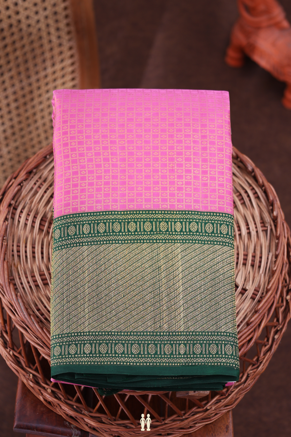 Kanchipuram Silk Saree In Pink With Checks Design