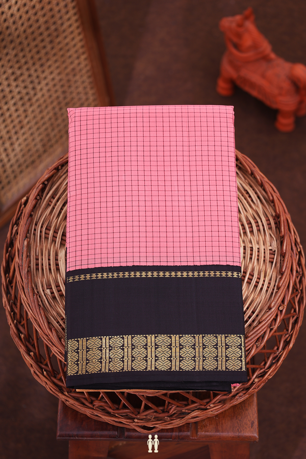Kanchipuram Silk Saree In Pink With Checks Design