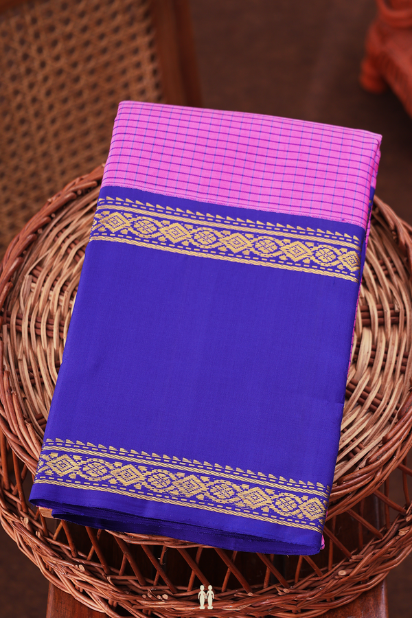 Kanchipuram Silk Saree In Pink With Checks Design