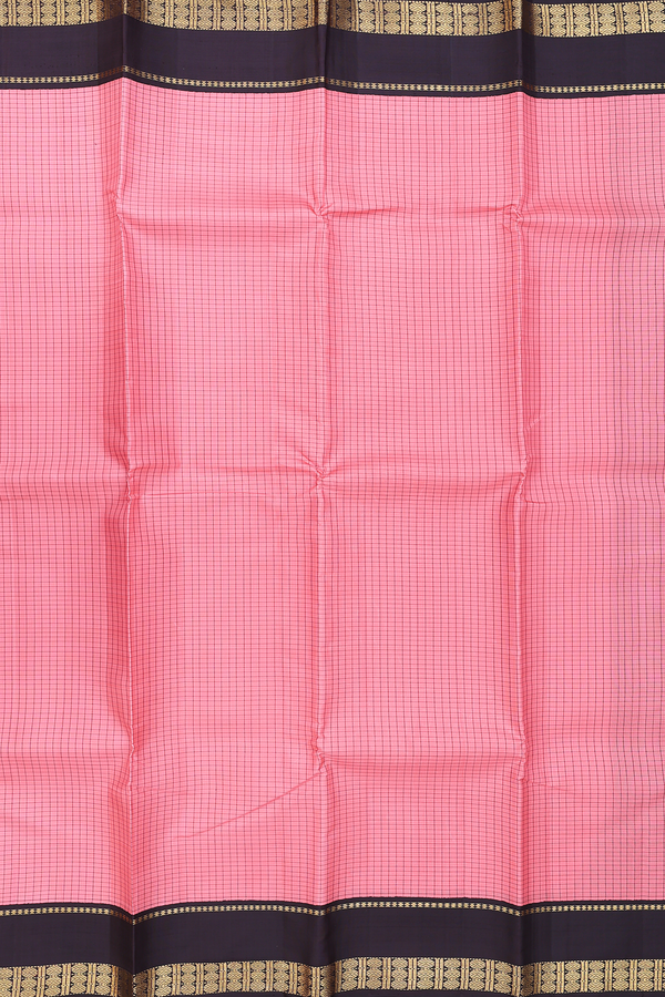 Kanchipuram Silk Saree In Pink With Checks Design