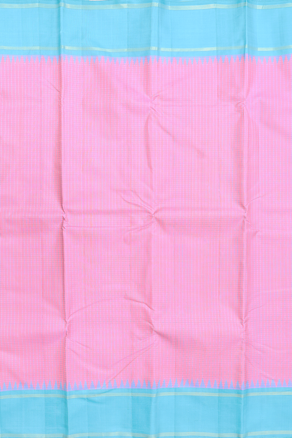 Kanchipuram Silk Saree In Pink With Checks Design