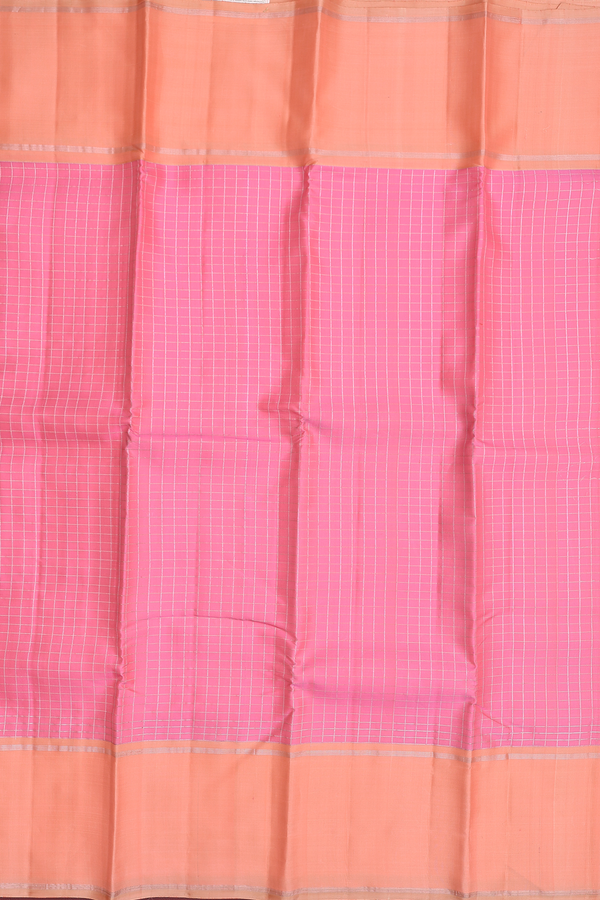Kanchipuram Silk Saree In Pink With Checks Design