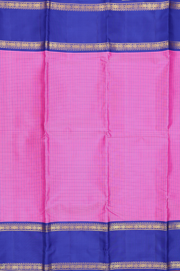 Kanchipuram Silk Saree In Pink With Checks Design