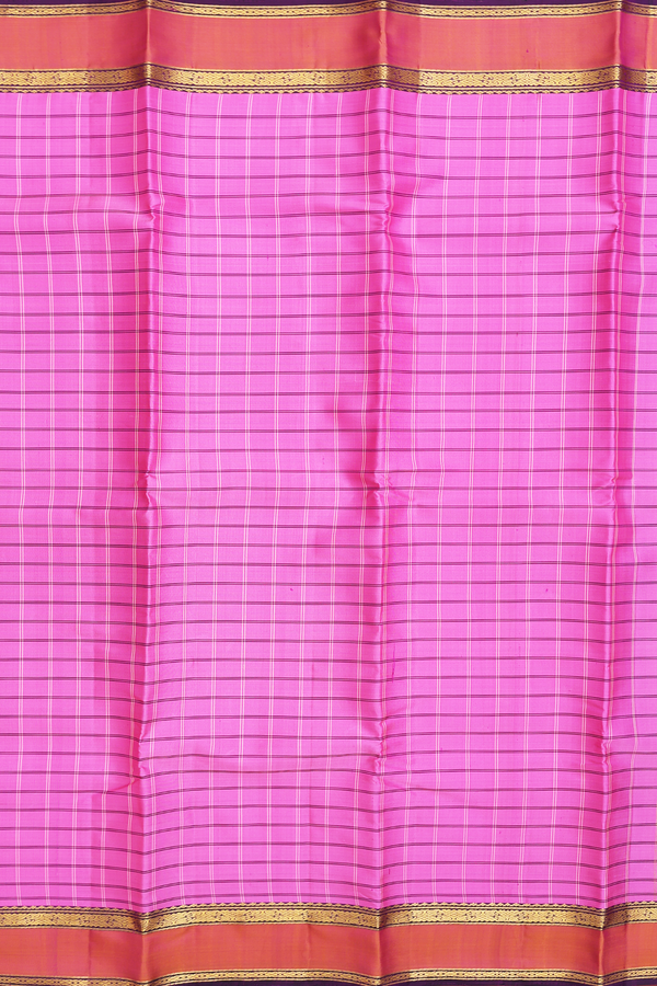 Kanchipuram Silk Saree In Pink With Checks Design