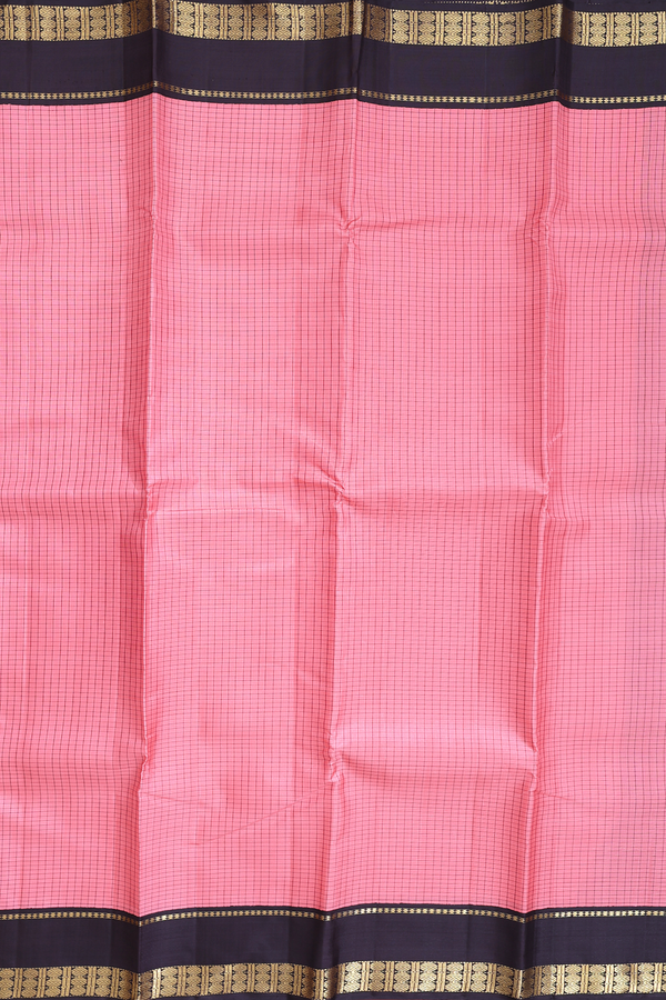 Kanchipuram Silk Saree In Pink With Checks Design