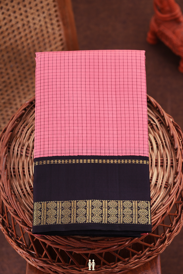 Kanchipuram Silk Saree In Pink With Checks Design