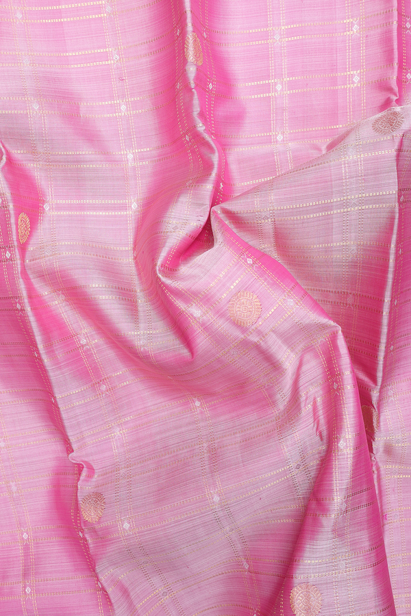 Kanchipuram Silk Saree In Pink With Checks Design