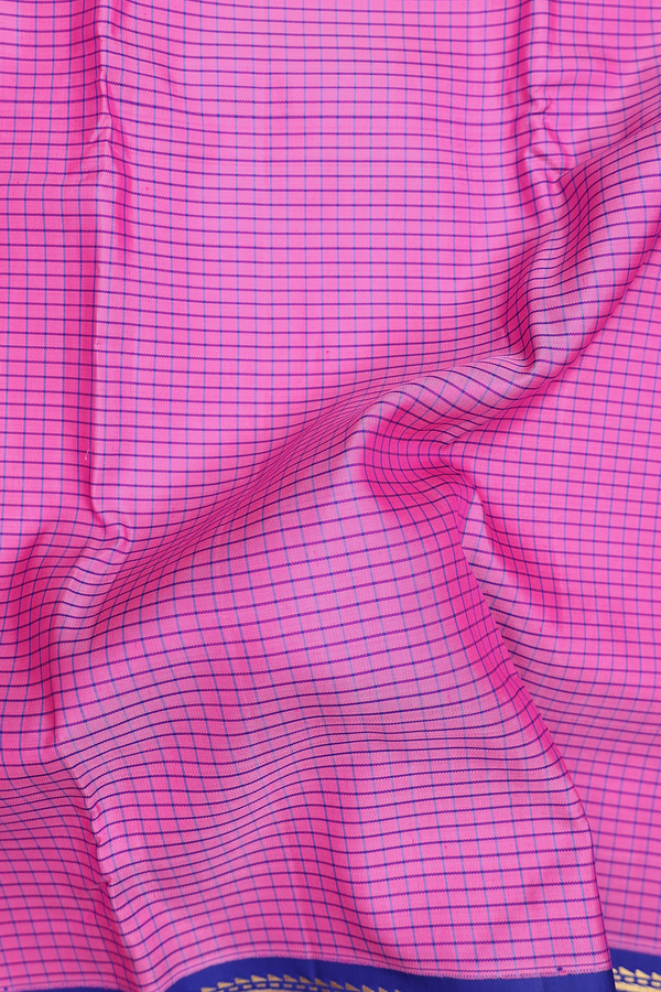 Kanchipuram Silk Saree In Pink With Checks Design
