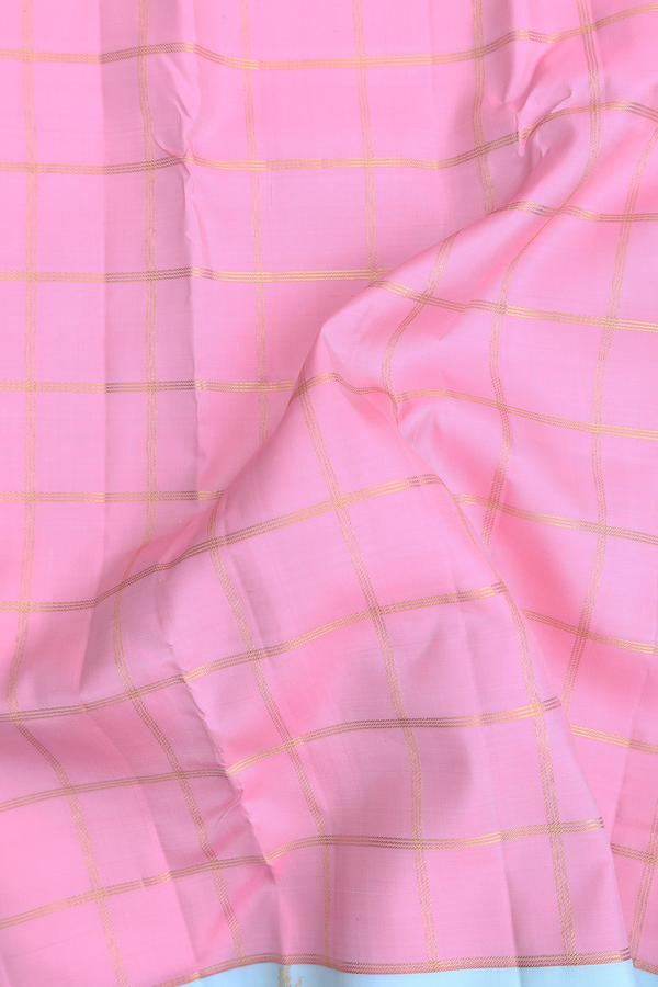 Kanchipuram Silk Saree In Pink With Checks Design