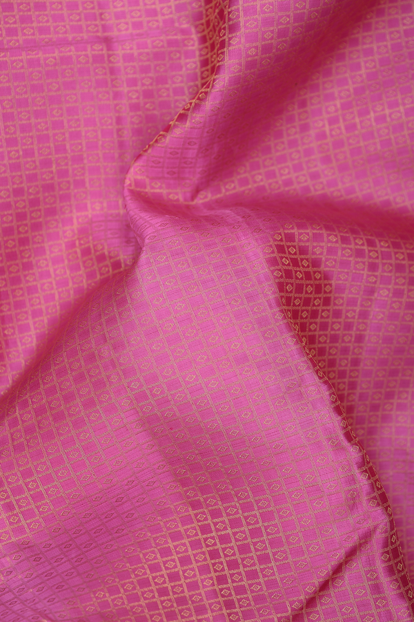 Kanchipuram Silk Saree In Pink With Checks Design