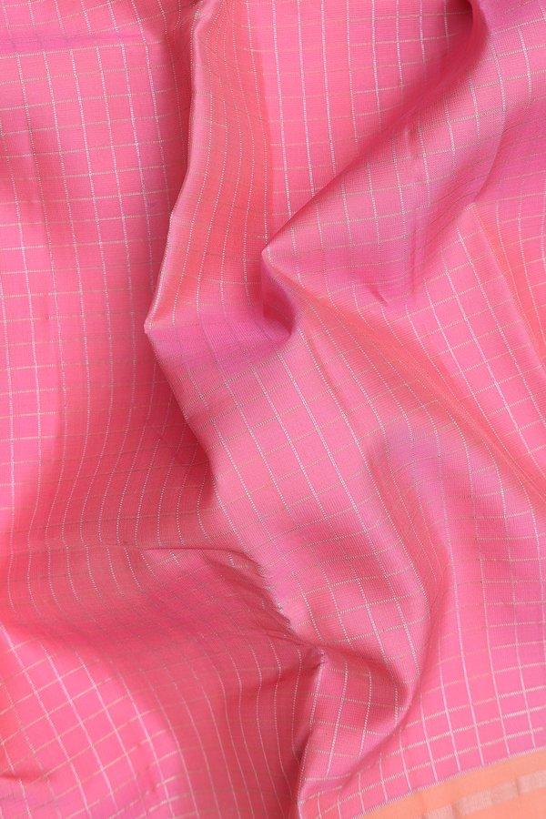 Kanchipuram Silk Saree In Pink With Checks Design