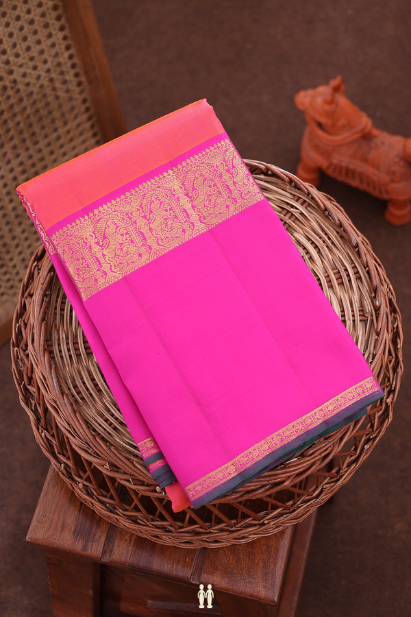 Kanchipuram Silk Saree In Pink With Contrast Border