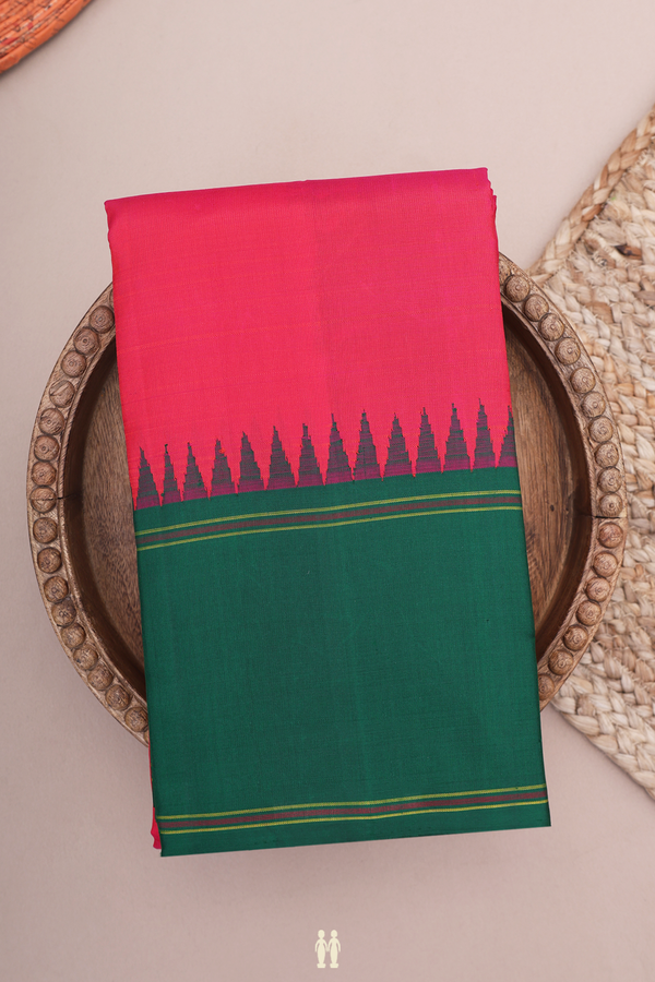 Kanchipuram Silk Saree In Pink With Contrast Border