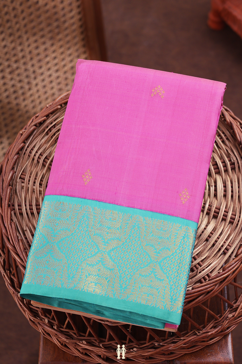 Kanchipuram Silk Saree In Pink With Diamond Buttas