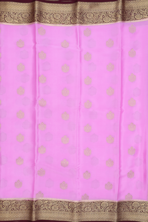 Mysore Silk Saree In Pink With Floral Buttas