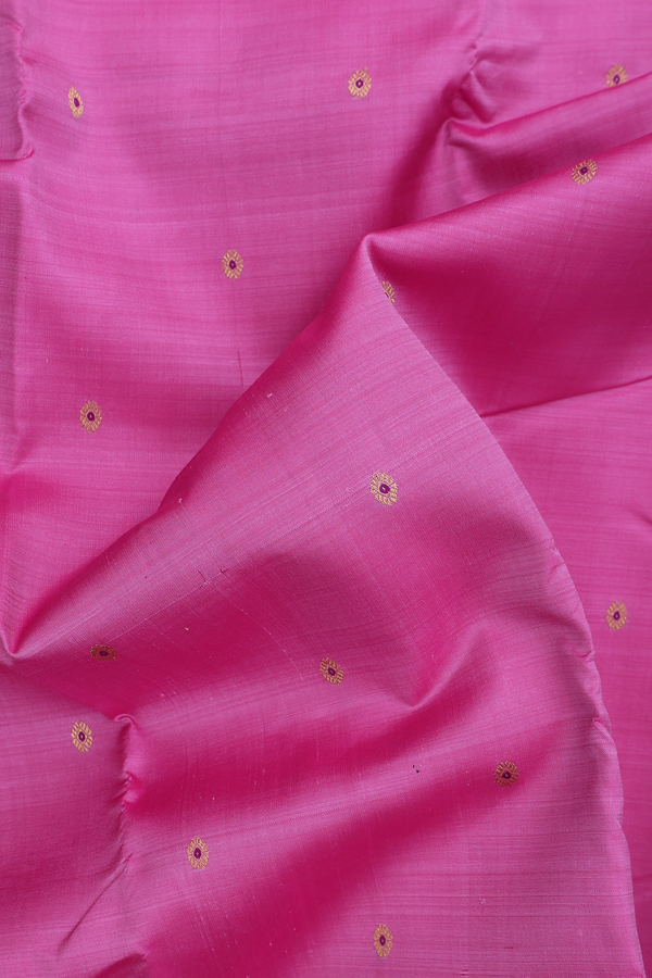 Kanchipuram Silk Saree In Pink With Floral Buttis