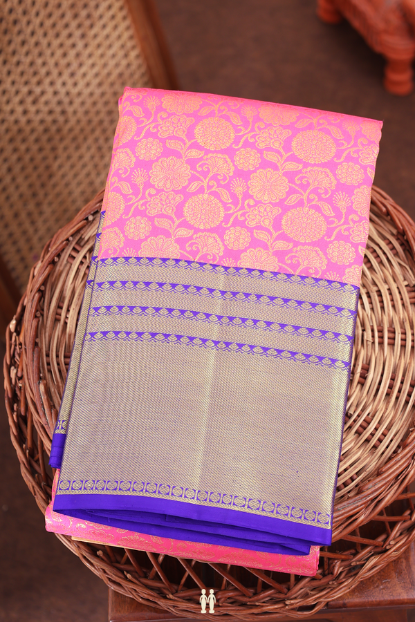 Kanchipuram Silk Saree In Pink With Floral Design