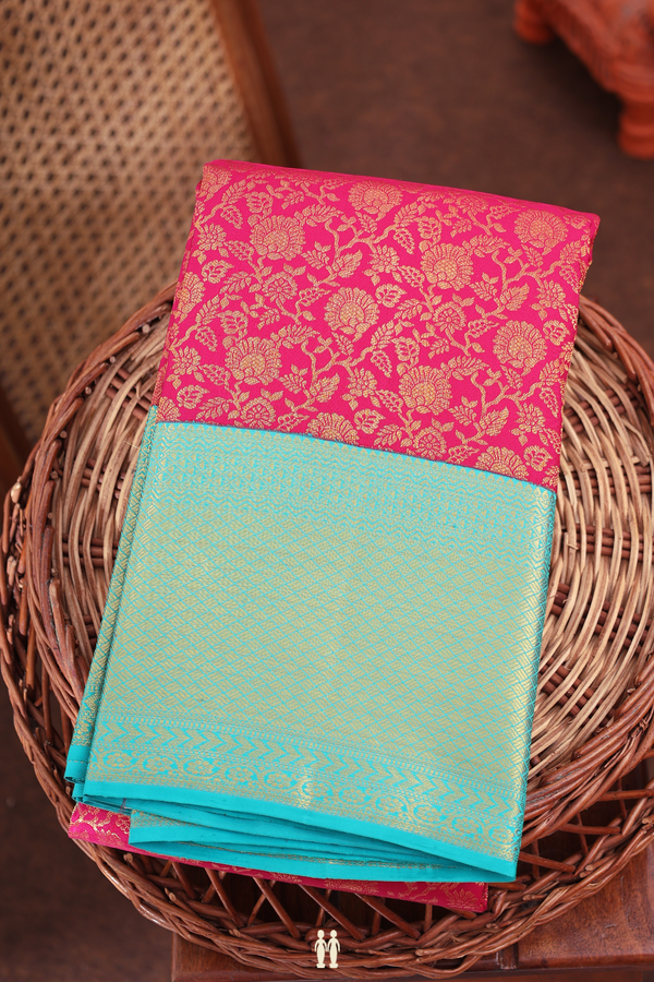 Kanchipuram Silk Saree In Hibiscus Red With Floral Design