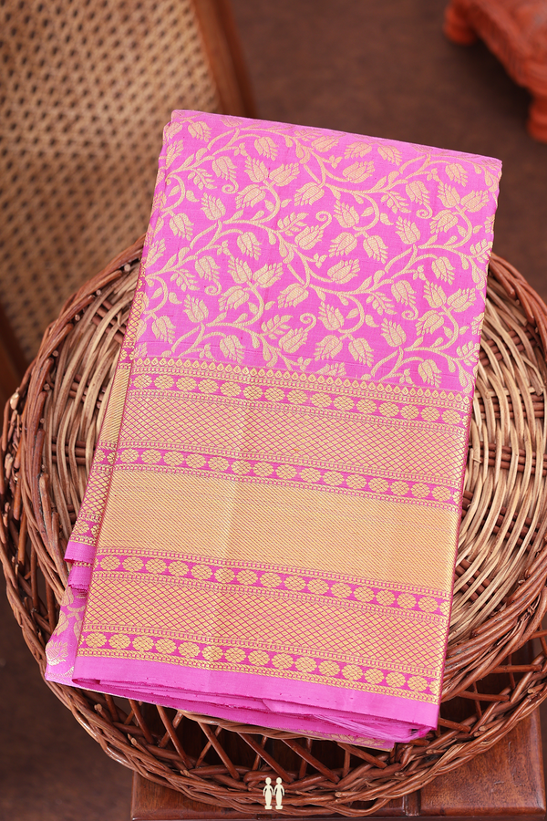 Kanchipuram Silk Saree In Pink With Floral Design