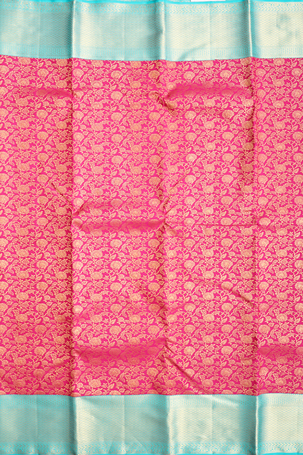 Kanchipuram Silk Saree In Hibiscus Red With Floral Design