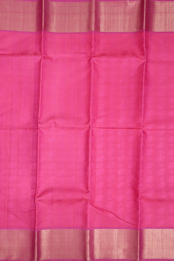 Kanchipuram Silk Saree In Pink With Floral Threadwork Design