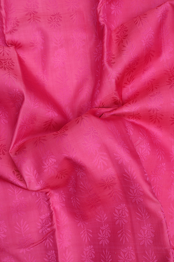 Kanchipuram Silk Saree In Pink With Floral Threadwork Design