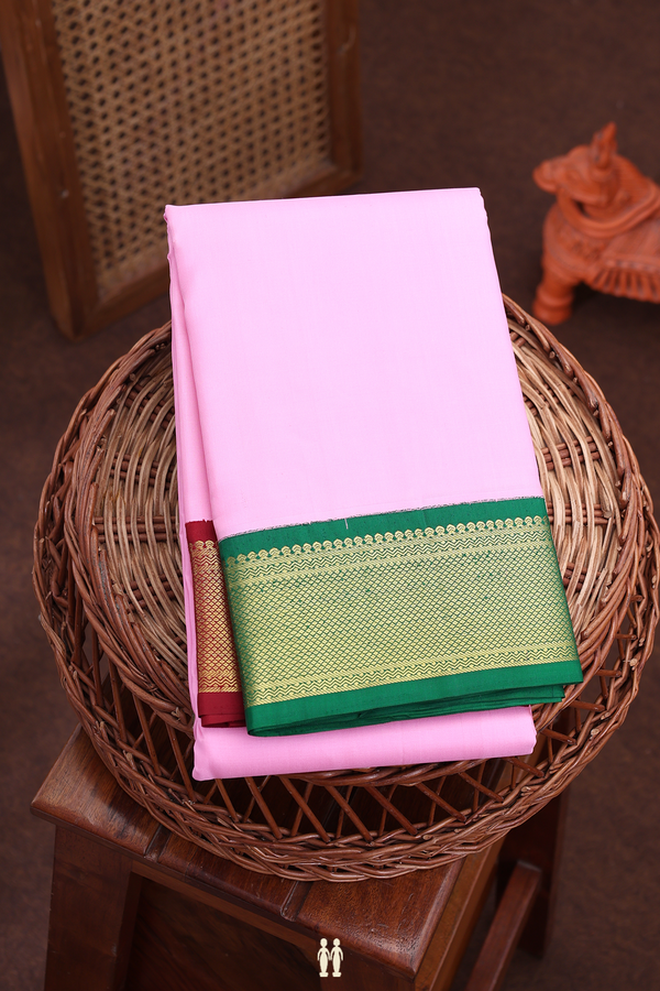 Kanchipuram Silk Saree In Pink With Ganga Jamuna Border