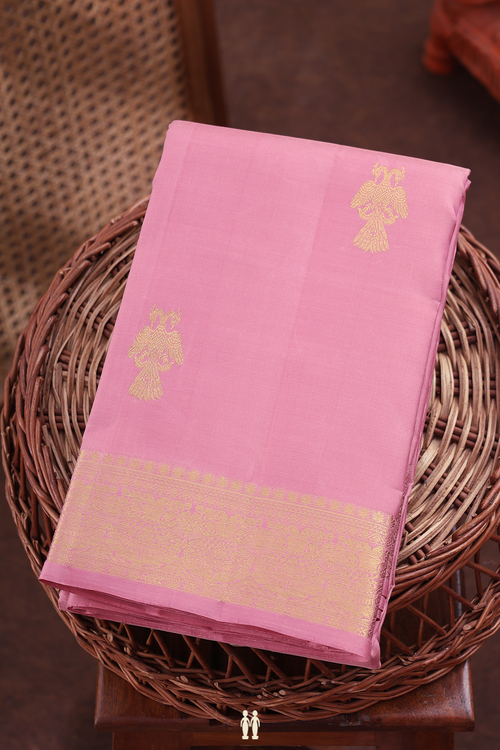 Kanchipuram Silk Saree In Pink With Iruthalai Pakshi Buttas