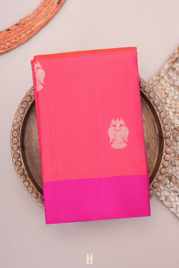 Kanchipuram Silk Saree In Pink With Iruthalai Pakshi Buttas