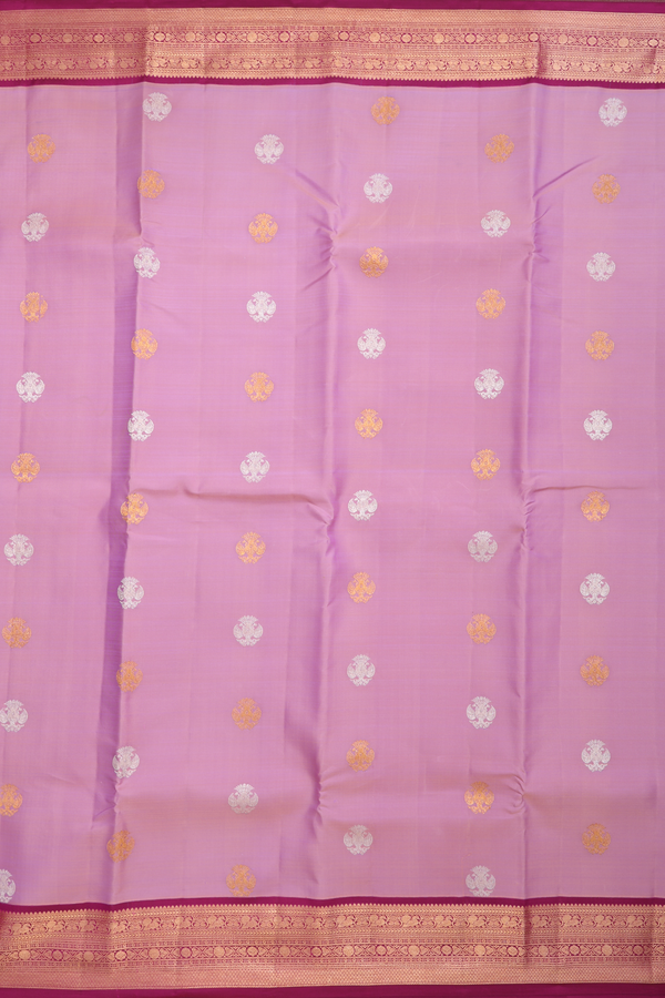 Kanchipuram Silk Saree In Pink With Iruthalai Pakshi Buttas