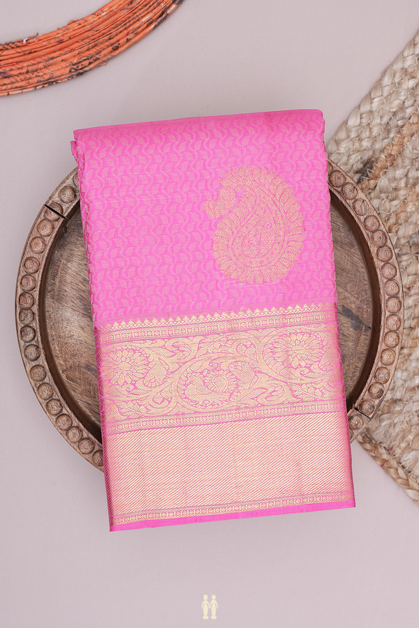 Kanchipuram Silk Saree In Pink With Jacquard Pattern