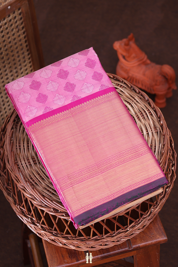 Kanchipuram Silk Saree In Pink With Jacquard Pattern