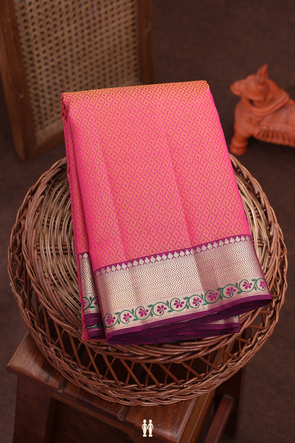 Kanchipuram Silk Saree In Pink With Jacquard Pattern