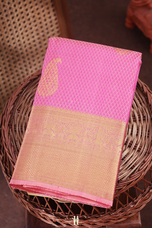 Kanchipuram Silk Saree In Pink With Jacquard Pattern