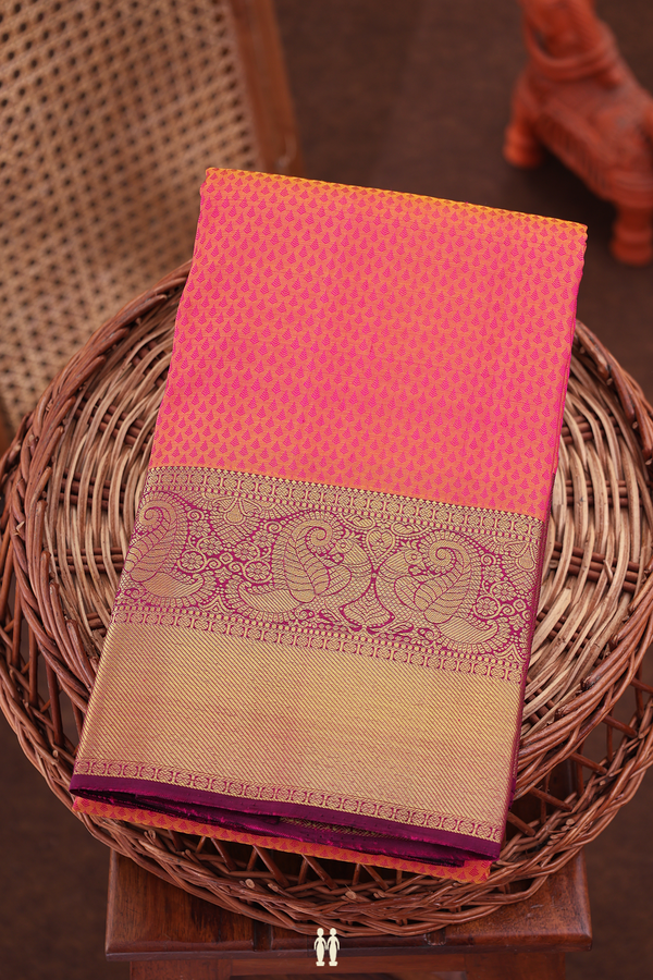 Kanchipuram Silk Saree In Pink With Jacquard Pattern
