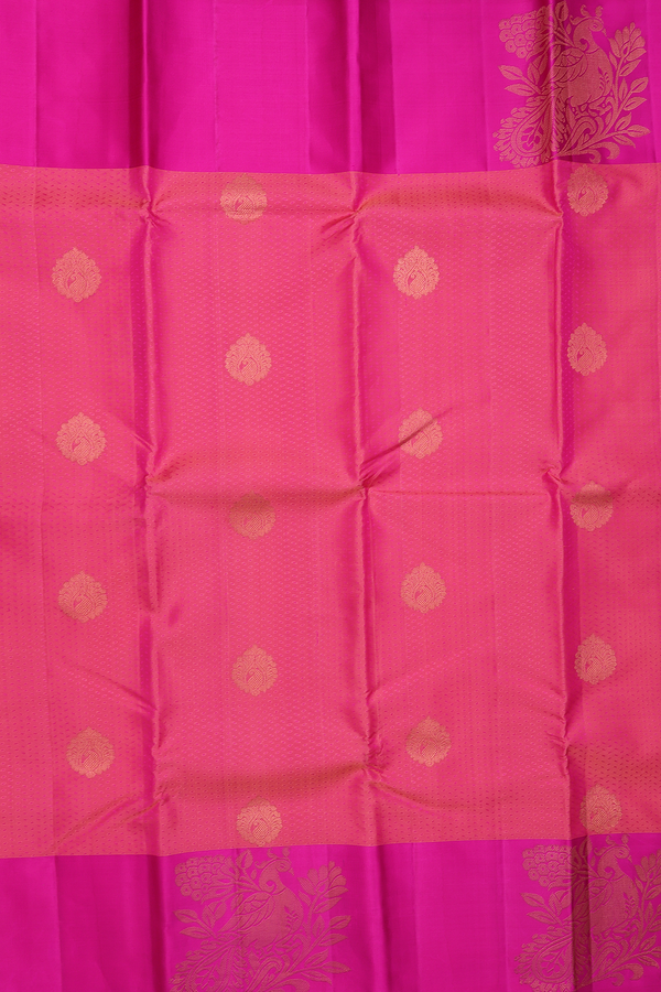 Kanchipuram Silk Saree In Pink With Jacquard Pattern