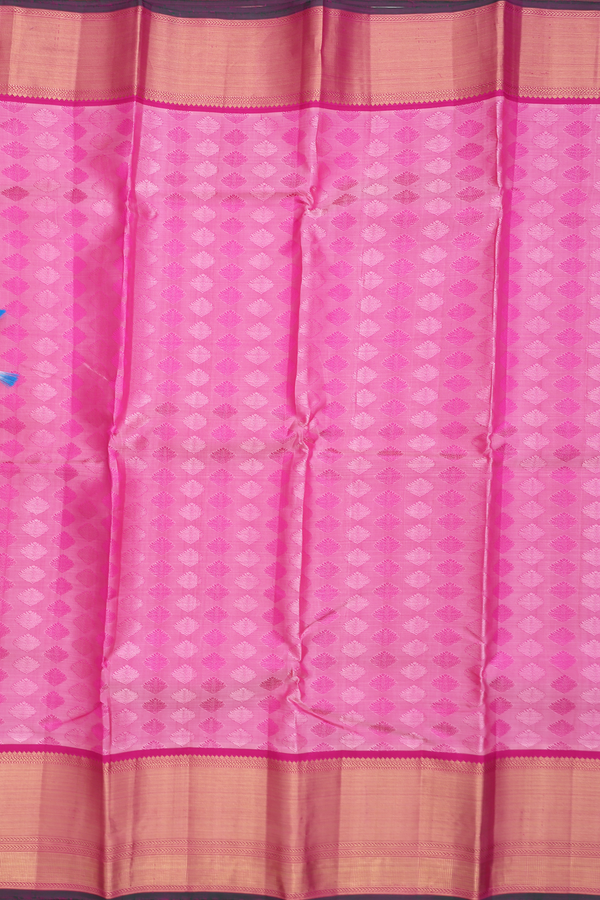 Kanchipuram Silk Saree In Pink With Jacquard Pattern
