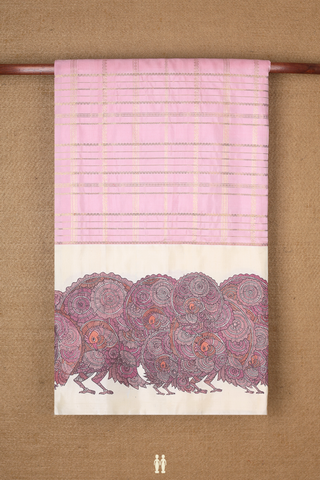 Kanchipuram Silk Saree In Pink With Kalamkari Border