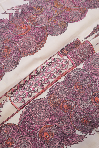 Kanchipuram Silk Saree In Pink With Kalamkari Border