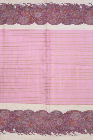 Kanchipuram Silk Saree In Pink With Kalamkari Border