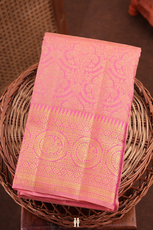 Kanchipuram Silk Saree In Pink With Paisley Design