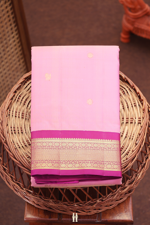 Kanchipuram Silk Saree In Pink With Peacock Buttas