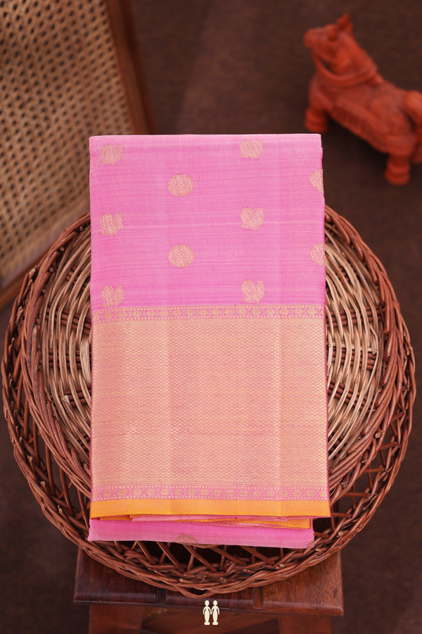 Kanchipuram Silk Saree In Pink With Peacock Buttas