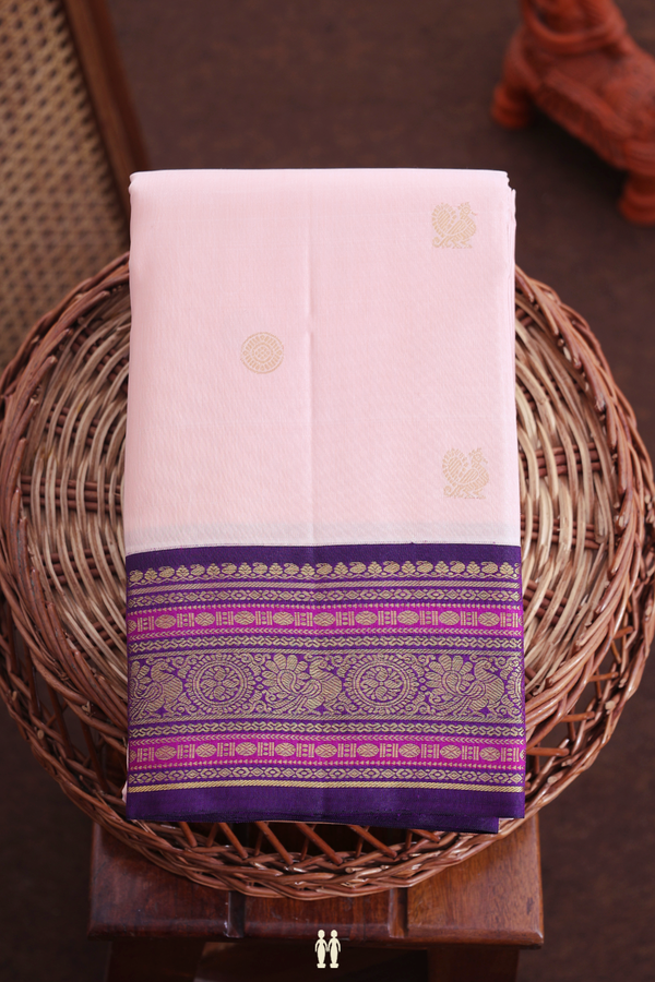 Kanchipuram Silk Saree In Pink With Peacock Buttas