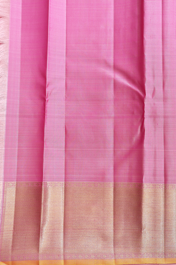 Kanchipuram Silk Saree In Pink With Peacock Buttas