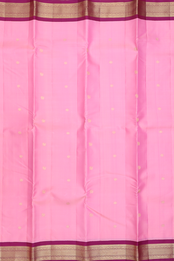 Kanchipuram Silk Saree In Pink With Peacock Buttas