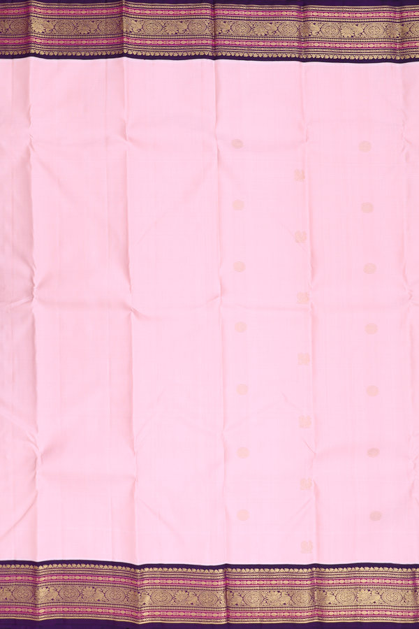 Kanchipuram Silk Saree In Pink With Peacock Buttas